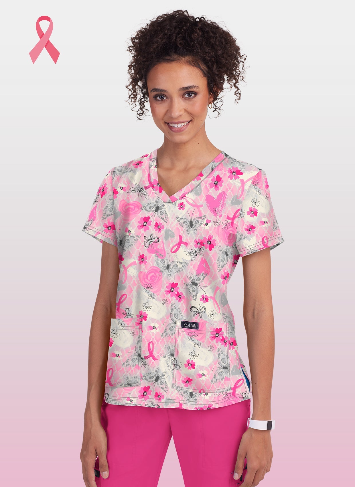 Blouse médicale Koi Basics Leslie - BCRF jolie ruban